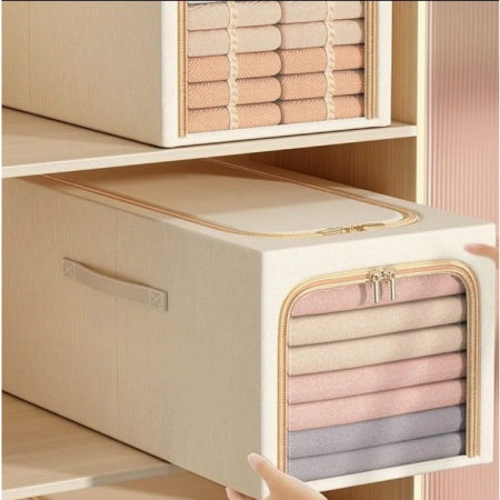 Cutie de Depozitare, , 31L, din In si Bumbac, Pliabila, Cadru din Otel, 45 x 30 x 23 cm, Kaki [1]