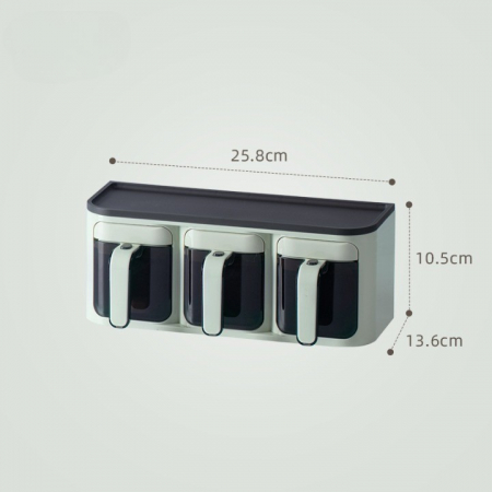 Cutie de Depozitare a Condimentelor, , de Uz Casnic, Montare pe Perete, 3 Compartimente, 25.8 x 13.6 x 10.5cm, Verde-Negru [1]