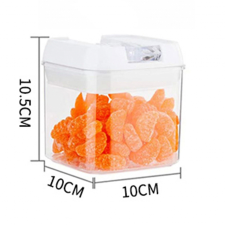 Cutie de Depozitare Alimente, , Cutie de Depozitare tip Container pentru Bucatarie, cu Capac, Inchidere Ermetica, Cutie pentru Cereale, 10.5 x 10 x 10 cm, volum 0.5 L, Alb [1]