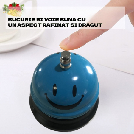 Clopotel Metalic Multifunctional, , Albastru Deschis cu Imprimeu Smiley Face, 7.5x7.5x6.5 cm, Receptie, Restaurant [2]