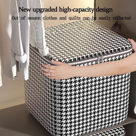 Cutie de Depozitare cu Fermoar, , Pliabila, Maner Ranforsat, Fermoar Rezistent, pentru Haine, Paturi, Plapumi, Perne, Lenjerii de Pat, Jucarii, 40x50x50 cm, 100 Litri, in Carouri, Alb-Negru [6]