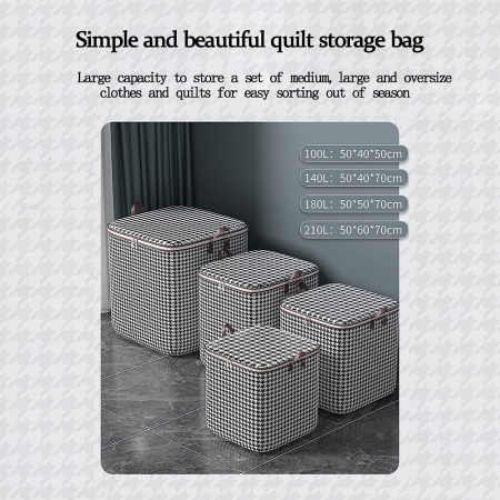Cutie de Depozitare cu Fermoar, , Pliabila, Maner Ranforsat, Fermoar Rezistent, pentru Haine, Paturi, Plapumi, Perne, Lenjerii de Pat, Jucarii, 50x50x70 cm, 180 Litri, in Carouri, Alb-Negru [4]