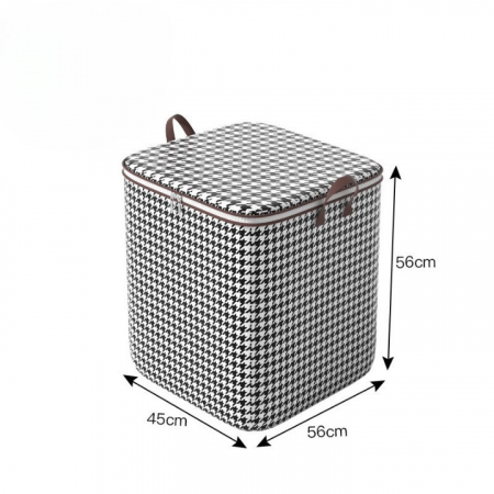 Cutie de Depozitare cu Fermoar, , Pliabila, Maner Ranforsat, Fermoar Rezistent, pentru Haine, Paturi, Plapumi, Perne, Lenjerii de Pat, Jucarii, 56x45x56 cm, 140 Litri, in Carouri, Alb-Negru [1]