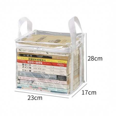 Cutie de Depozitare, , din PVC+Textil, Rezistenta la Apa, Geanta pentru Carti, 23x17x28 cm, Transparent-Alb [1]