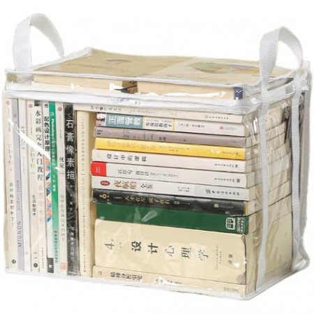 Articole pentru Casa Engros - Cutie de Depozitare, , din PVC + Textil, Rezistenta la Apa, Geanta pentru Carti, 38x24x32 cm, Transparent-Alb