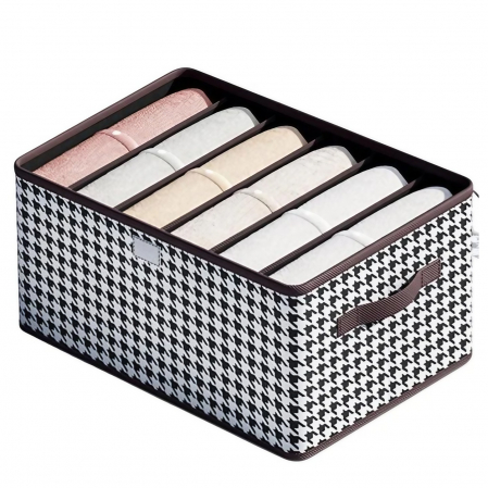 Articole pentru Casa Engros - Cutie De Depozitare, , Pentru Haine, Lenjerie, Sosete Si Sutiene, Material Textil, 6 Compartimente, 44x30x20 cm, Culoare Alb-Negru