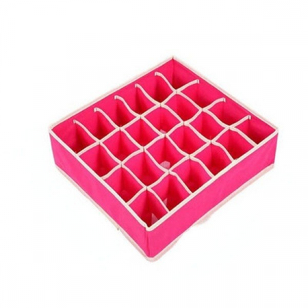 Articole pentru Casa Engros - Cutie De Depozitare, , Pentru Lenjerie, Sosete Si Sutiene, Material Textil, 24 Compartimente, 32 x 32 x 10 cm, Culoare Roz