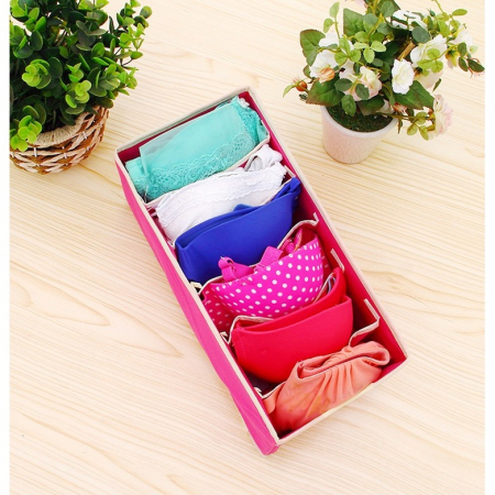 Cutie De Depozitare, , Pentru Lenjerie, Sosete Si Sutiene, Material Textil, 6 Compartimente, 32 x 16 x 10 cm, Culoare Roz [1]