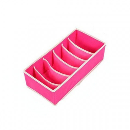 Articole pentru Casa Engros - Cutie De Depozitare, , Pentru Lenjerie, Sosete Si Sutiene, Material Textil, 6 Compartimente, 32 x 16 x 10 cm, Culoare Roz