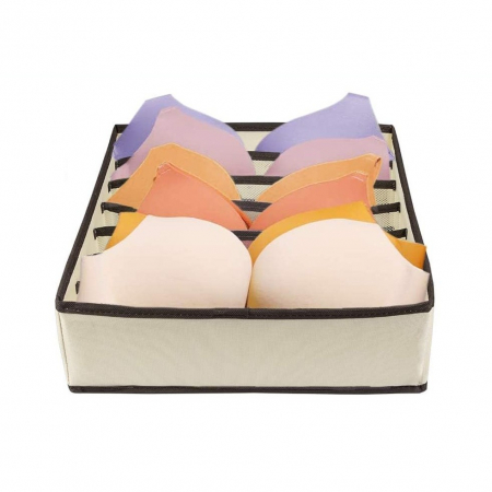 Cutie De Depozitare, , Pentru Lenjerie, Sosete Si Sutiene, Material Textil, 7 Compartimente, 32 x 32 x 10 cm, Culoare Bej [2]