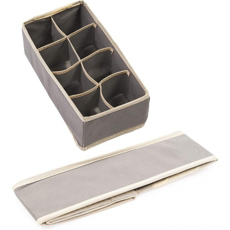 Cutie De Depozitare, , Pentru Lenjerie, Sosete Si Sutiene, Material Textil, 8 Compartimente, 32 x 16 x 10 cm, Culoare Gri [1]