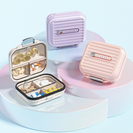 Cutie de Depozitare pentru Pastile, , Cutie de depozitare Medicamente, Cutie de depozitare Vitamine, Suplimente, pentru Fete, din Plastic cu indice zi, Roz [1]