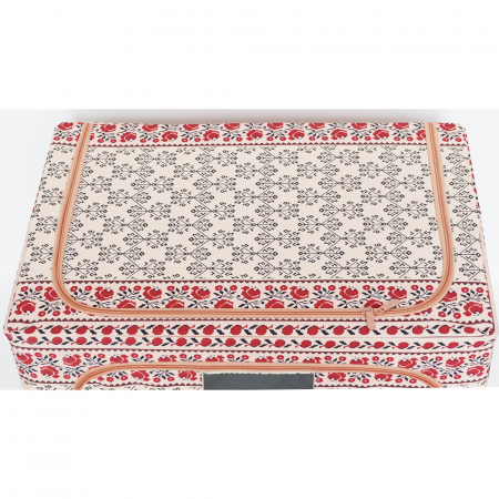 Cutie de Depozitare Pliabila, ,100 L din Bumbac si In, 60X42X40 cm, Fereastra Frontala, 2 Usi de Acces cu Fermoar Bidirectional, Cadru Metalic, Suport Baza Stabil din Plastic, Motiv Traditional Model  [2]