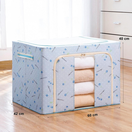 Cutie de Depozitare Pliabila, , 100 L, din Tesatura Oxford, 60x42x40 cm, Fereastra Frontala, 2 Usi de Acces cu Fermoar Bidirectional, Cadru Metalic, Suport Baza Stabil din Plastic, Imprimeu Cirese, Al [2]