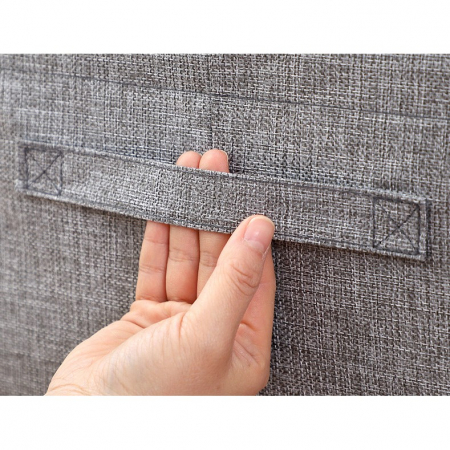 Cutie de Depozitare Pliabila, , 24 L, din Bumbac si In, 40x30x20 cm, Fereastra Frontala, 2 Usi de Acces cu Fermoar Bidirectional, Cadru Metalic, Suport Baza Stabil din Plastic, Gri [5]