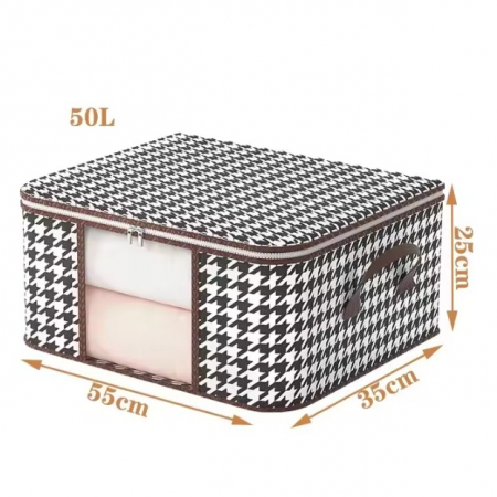Cutie de Depozitare Pliabila, , 55x35x25 cm, 50 L, Fereastra Frontala, cu Fermoar Bidirectional, Suport Baza Stabil, Imprimeu in Carouri, Alb/Negru [7]