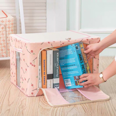 Articole pentru Casa Engros - Cutie de Depozitare Pliabila, , 66 L, din Tesatura Oxford, 50x40x33 cm, 2 Ferestre, Frontala si Laterala, 2 Usi de Acces cu Fermoar Bidirectional, Cadru Metalic, Suport Baza Stabil din Plastic, Imprim