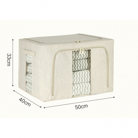 Cutie de Depozitare Pliabila, , Cu Fereastra si Fermoar Dublu, 66 L, Textil Premium, 50x40x33 cm, Cadru Metalic, Impermeabila, Alb Texturat [6]