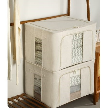 Articole pentru Casa Engros - Cutie de Depozitare Pliabila, , Cu Fereastra si Fermoar Dublu, 66 L, Textil Premium, 50x40x33 cm, Cadru Metalic, Impermeabila, Alb Texturat