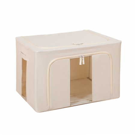 Articole pentru Casa Engros - Cutie de Depozitare Pliabila, , Cu Fereastra si Fermoar Dublu, 66 L, Textil Premium, 50x40x33 cm, Cadru Metalic, Impermeabila, Bej