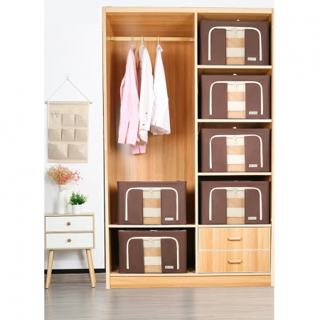 Cutie de Depozitare Pliabila, , Cu Fereastra si Fermoar Dublu, 66 L, Textil Premium, 50x40x33 cm, Cadru Metalic, Impermeabila, Maro [8]