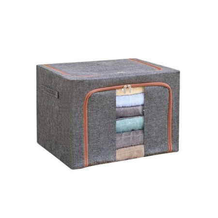 Articole pentru Casa Engros - Cutie de depozitare pliabila, , Cu fermoar, 100 L, Textil, 60x42x40 cm, Cadru Metalic, Suport Baza Stabil din Plastic, Gri