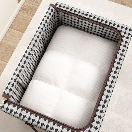 Cutie de Depozitare Pliabila, , Cu fermoar Bidirectional, 100 L, Textil, 60x42x40 cm, Cadru Metalic, o Fereastra, Suport Baza Stabil din Plastic, Design Zebra, Alb Negru [2]