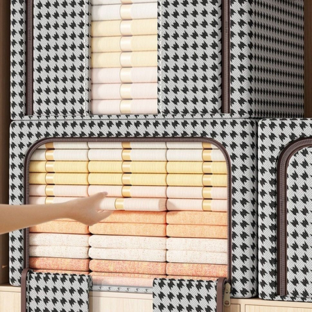 Cutie de Depozitare Pliabila, , Cu fermoar Bidirectional, 100 L, Textil, 60x42x40 cm, Cadru Metalic, o Fereastra, Suport Baza Stabil din Plastic, Design Zebra, Alb Negru [3]