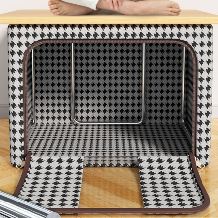 Cutie de Depozitare Pliabila, , Cu fermoar Bidirectional, 24 L, Textil, 40x30x20 cm, Cadru Metalic, o Fereastra, Suport Baza Stabil din Plastic, Design Zebra, Alb Negru [8]