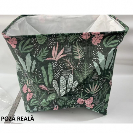 Cutie de Depozitare Pliabila, , Impermeabila, cu Snur, Capacitate 100 L, cu Manere, 50x50x40cm, Model Frunze, Verde [12]