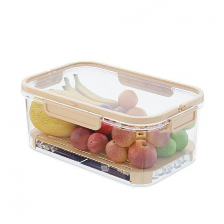 Cutie de Depozitare Portabila, , cu Separator pentru Gheata si Scurgere, Mentine Rece, Caserola Pranz, 25x16.5x11.5 cm, Crem/Transparent [7]