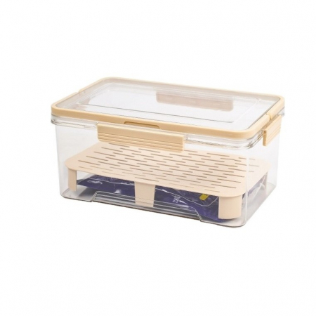 Cutie de Depozitare Portabila, , cu Separator pentru Gheata si Scurgere, Mentine Rece, Caserola Pranz, 25x16.5x11.5 cm, Crem/Transparent [2]