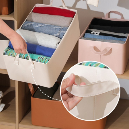 Cutie de Depozitare Tip Cos, , Material Piele Ecologica, Pliabila, 47x28x20 cm, 26 l, Cadru Metalic, cu Manere, Bej [3]