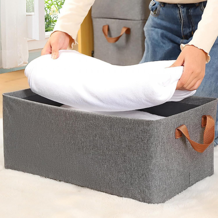 Cutie de Depozitare Tip Cos, , Material Textil, Pliabila, 47x28x20 cm, 35 l, Cadru Metalic, cu Manere, Maro [3]