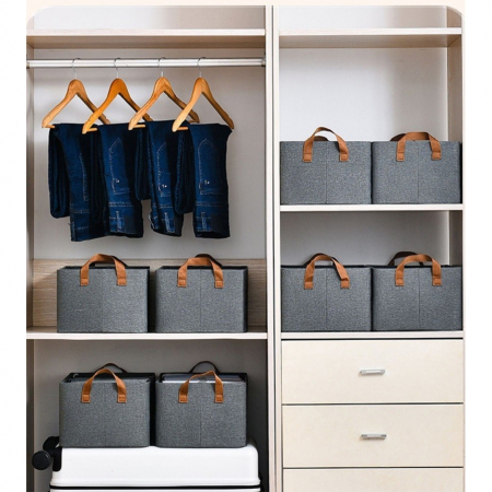 Articole pentru Casa Engros - Cutie de depozitare tip cos, , textil, pliabila, 47x28x20 cm, cadru metalic, cu manere, gri