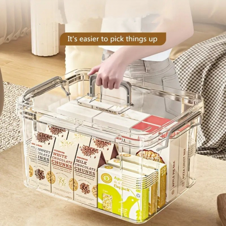 Cutie De Depozitare, , Tip Valiza, pentru Alimente, Jucarii, Accesorii, Transparent-Gri, Marime S, 24x17x13.5 cm [4]