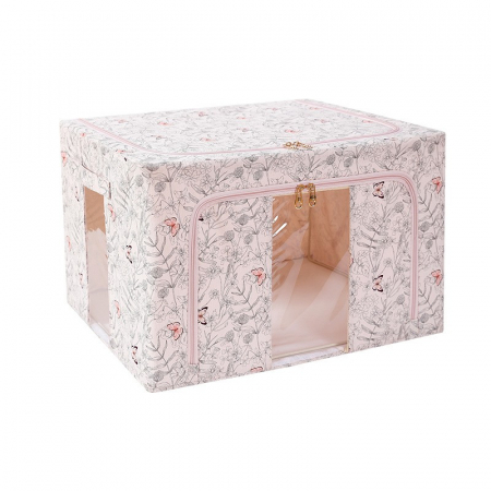 Cutie Depozitare, , 66L, din Material Textil, 50 x 40 x 33 cm, pentru Haine si Lenjerii, Model Fluturasi, Bej [5]