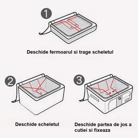 Cutie Depozitare, , 66L, din Material Textil, 50 x 40 x 33 cm, pentru Haine si Lenjerii, Model Fluturasi, Roz/Gri [4]
