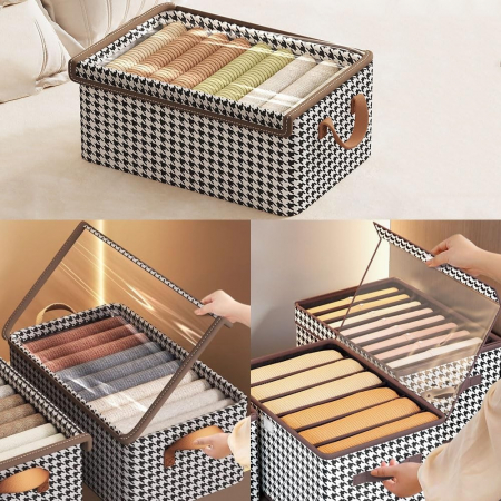 Cutie Depozitare, , Capac Transparent, Model In Carouri, Model Mic, Maro [5]