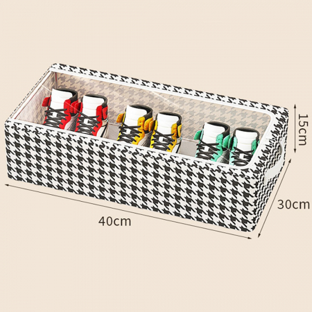 Cutie Depozitare cu Cadru Metalic, , pentru Incaltaminte, Haine, Lingerie, Fermoar Calitativ, Fereastra Transparenta, Manere Laterale, 40 x 30 x 15 cm, Alb Negru [2]