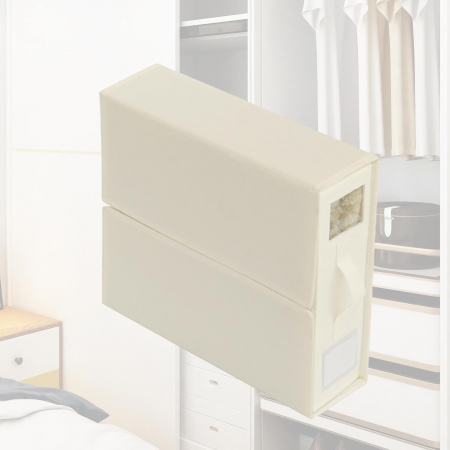 Cutie Depozitare Lenjerii de Pat, , Pliabila, Capacitate 18l, 38x33x12 cm, din Panza Oxford cu PP Incorporat, Fereastra Vizibila, Alb Ivoir [5]