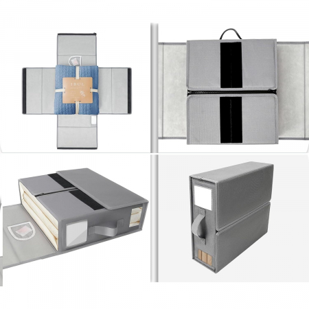 Cutie Depozitare Lenjerii de Pat, , Pliabila, Capacitate 18l, 38x33x12 cm, din Panza Oxford cu PP Incorporat, Fereastra Vizibila, Gri [5]