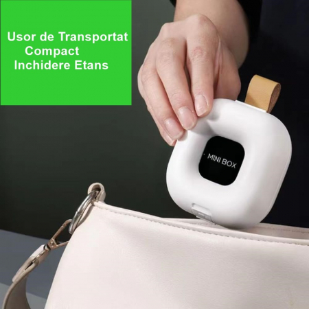 Cutie Depozitare Medicamente, , 4 Compartimente, Inchidere Etans, Portabila, Patrat, Alb/Negru, PP, 7.6x2.9x7.8 cm [1]