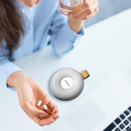 Cutie Depozitare Medicamente, , 6 Compartimente, Inchidere Etans, Portabila, Rotund, Alb/Gri, PP, 8.4x2.9x8.5 cm [3]