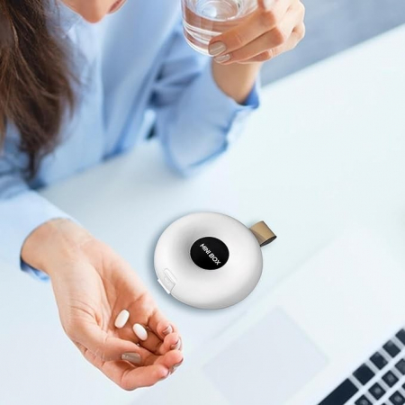 Cutie Depozitare Medicamente, , 6 Compartimente, Inchidere Etans, Portabila, Rotund, Alb/Negru, PP, 8.4x2.9x8.5 cm [5]