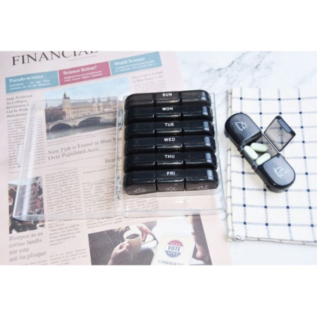 Cutie Depozitare Medicamente, , 7 Zile, 21 Compartimente, Cutie Suport, Recipiente Detasabile, Portabila, Compartimente Negre, Cutie Transparenta, 15.6x12 cm [6]