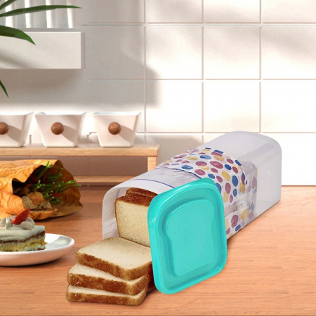 Cutie Depozitare Paine, , din Plastic, 34 x 13 cm, Pastreaza Prospetimea, Capac Verde [2]