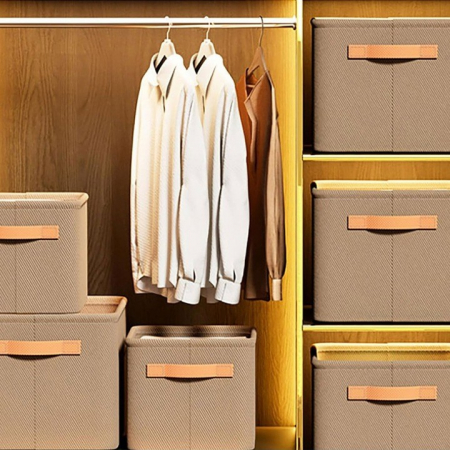 Cutie Depozitare , pentru Haine, lucruri, din Textil cu Cadru Metalic, Manere Laterale, forma Dreptunghiulara, 42 x 28 x 25 cm, volum 29 L, Kaki [5]