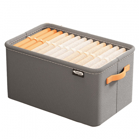 Articole pentru Casa Engros - Cutie Depozitare , pentru Haine, lucruri, din Textil cu Cadru Metalic, Manere Laterale, forma Dreptunghiulara, 48 x 28 x 25 cm, volum 34 L Gri