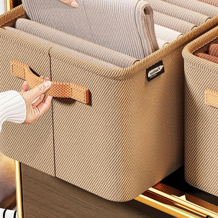 Cutie Depozitare , pentru Haine, lucruri, din Textil cu Cadru Metalic, Manere Laterale, forma Dreptunghiulara, 48 x 28 x 25 cm, volum 34 L Kaki [3]